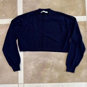 Navy Cropped Sweater Top